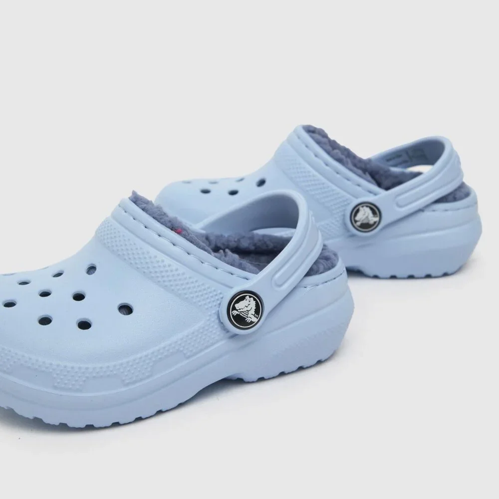 Crocs Girl's Pastel Blue Classic Lined Adjustable Slip-On‎ Casual Clogs Size 5